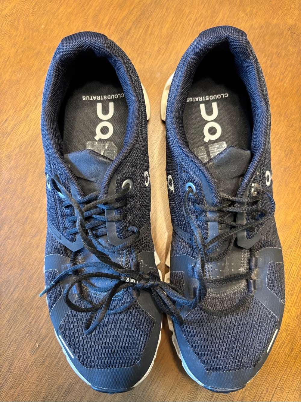 On Running Navy and White Women's Cloudstratus Athletic Shoes